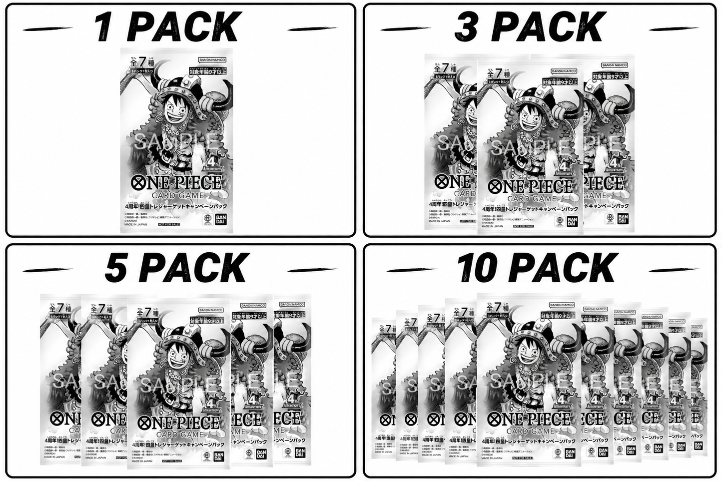 ONE PIECE Card Game 4th Anniversary! Treasure Campaign Pack (JAP) 1 Carta su 7