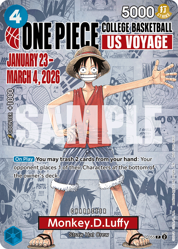 ONE PIECE CARD GAME Promotion Card P-055 Monkey D.Luffy COLLEGE BASKETBALL US VOYAGE - US Exclusive