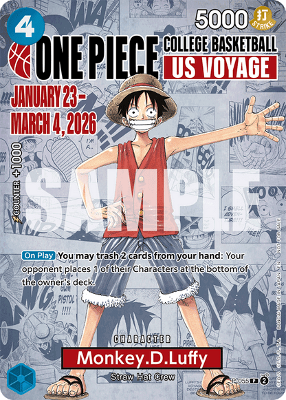 ONE PIECE CARD GAME Promotion Card P-055 Monkey D.Luffy COLLEGE BASKETBALL US VOYAGE - US Exclusive