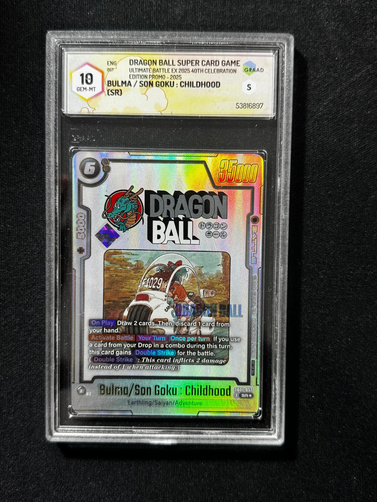 Goku e Bulma SH Figuarts Hoipoi Capsule No. 9 + SB01-057 Bulma/Son Goku: Childhood SR GRADE 10 [Fusion World] Promo Winner ENG